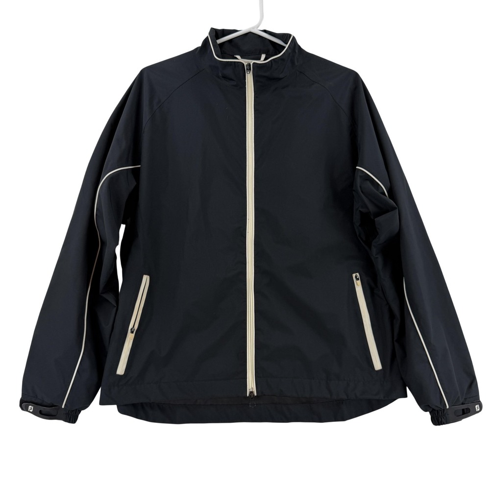 FootJoy DryJoys Jacket Womens Large Black Full Zip Waterproof Golf Windbreaker